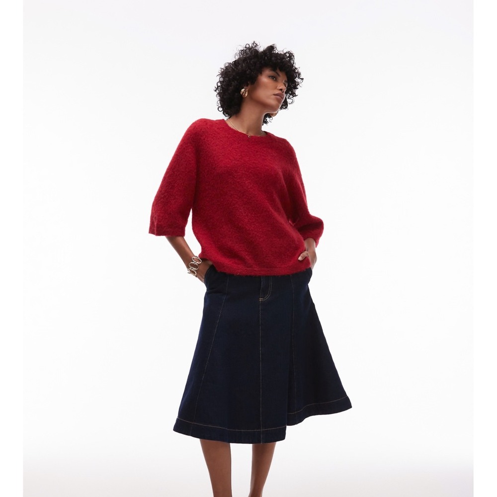 & Other Stories Red Alpaca Blend Knit Sweater Elbow Sleeve Crew Neck Medium